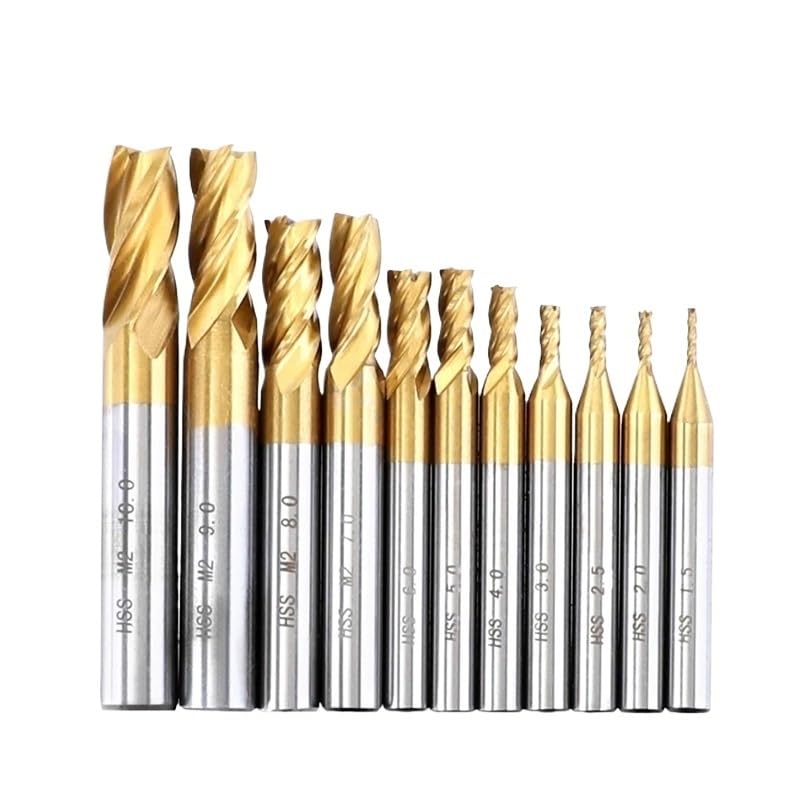 7 sztuk/11 sztuk 1,5-10 mm Frez trzpieniowy 4 ostrza powlekany tytanem szybkotnąca stal CNC Frez do drewna, metalu, stali(1.5-10mm(11pcs))