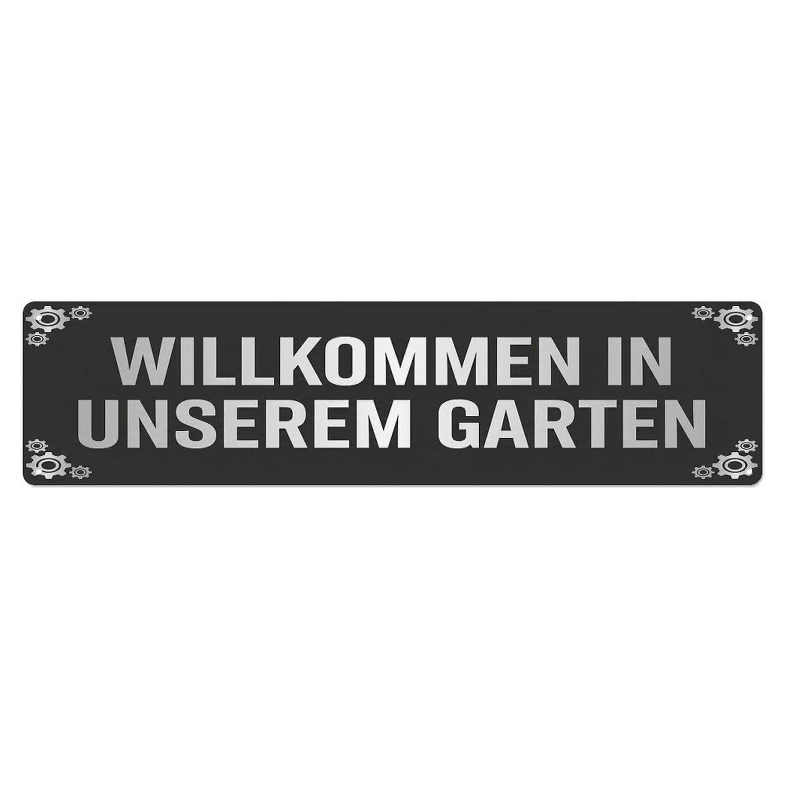 Vintage Welcome to Our Garden Gunmetal Gray Metal Tin Sign