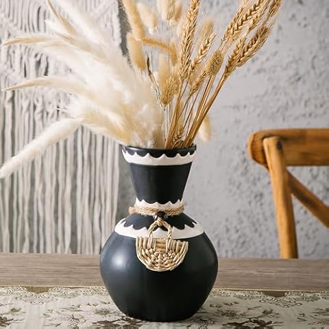 Kendiis Black Ceramic Vases for Home Decor, Matte Vase for Pampas Grass, Boho Vase, Modern Flower Vase for Wedding Centerpiece, Housewarming Gift Cover
