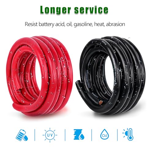 Image of 2 Gauge Battery Cable Copper Wire, 50FT Red+50FT Black 2 AWG Welding Cable Standard USA OFC Wire for Automotive, Battery, Solar, Marine and Generator
