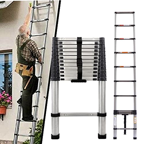 Telescopic Ladder 3.8M Heavy Duty Steel Telescopic Folding Step Ladder Multipurpose Ladder for Home Outdoor Household EN131 Standard 12.5FT