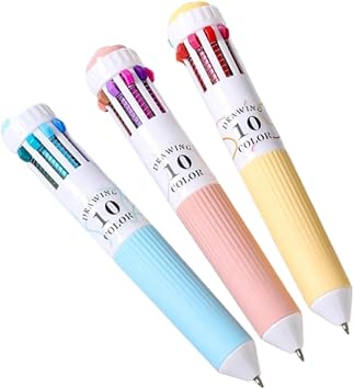 3 Pcs Cartoon Multicolor Pens 10 Colors 1 Writing Pen Retractable Color Ballpoint Pen Coding Note Taking School Supplies Change Pen