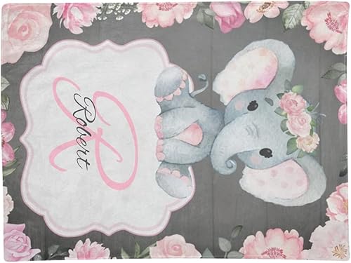 Miniatura 3 de Manta de elefante rústico rosa con nombre, personalizada para guardería, manta de forro polar súper suave para cumpleaños de niños y niñas, 30 x 40