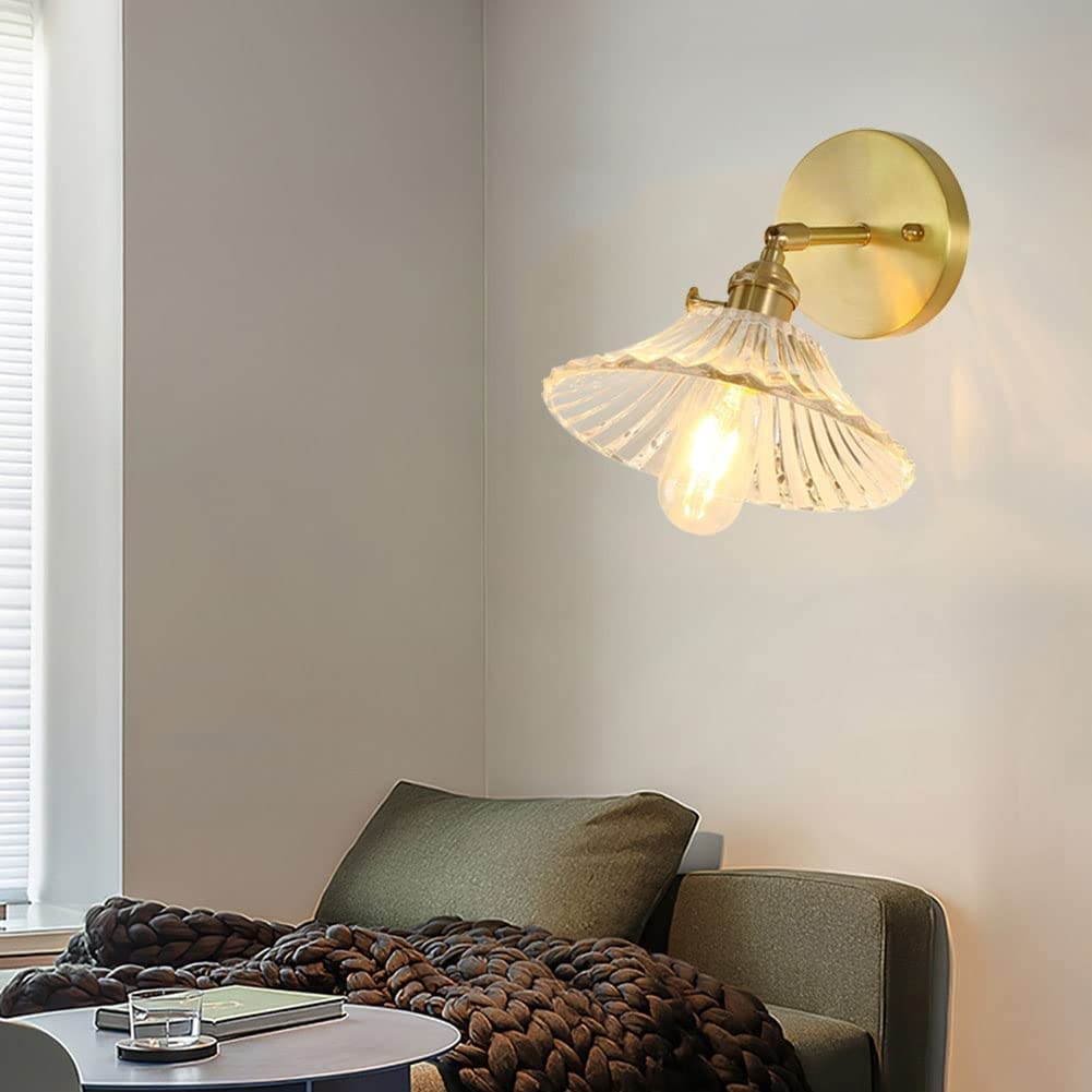 Lámparas de Pared, Apliques de Interior, lámparas de Cobre, Pantalla de Cristal, Casquillo E27, Apliques de Lujo para salón, baño, Pasillo, Dormitorio, Hotel (tamaño: 2)