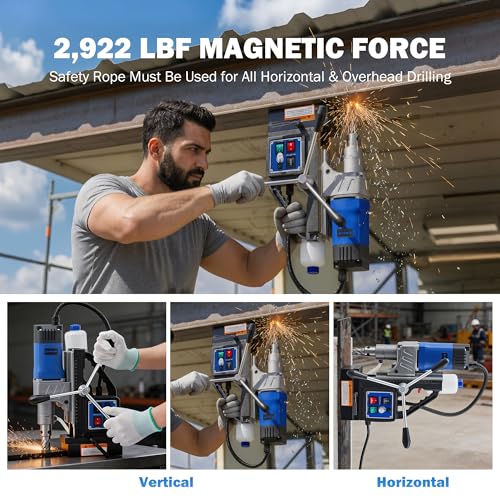 Image of ZELCAN Mag Drill Press with 6 Core Drill Bits, 1550W Magnetic Drill with 2 inch Boring Dia Reverse Drilling, 2922lbf Portable Electric Magnet Drill with Stepless Speed for Metal Surface Industrial Home