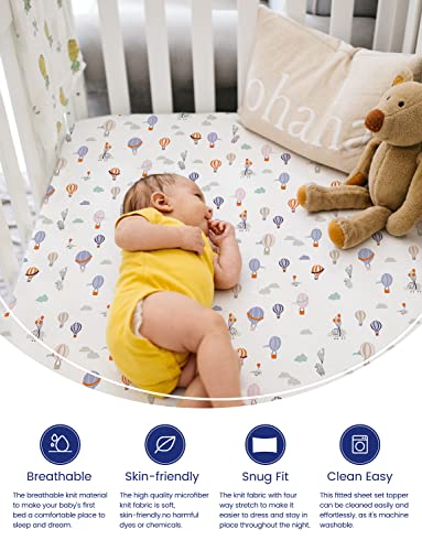 Image of TotAha Premium Stretchy Crib Sheets (2-Pack)-Hypoallergenic, Silky Comfort, Buttery Soft, Calming Effect, All-Season Jersey-Knit Sheets, 28 X 52 X 9'' Extra Deep Pocket (Balloon & Sailboat)
