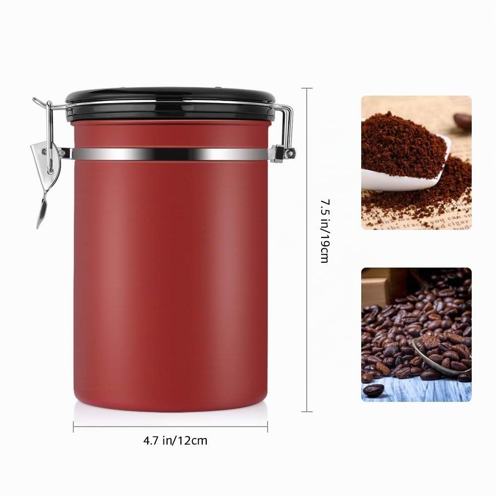 TOPINCN Kaffeebehälter, 1,8 L Lebensmittelbehälter Großer Luftdichter Schwarzer Küchenbehälter aus Edelstahl für Kaffee und Bohnen(Rot)