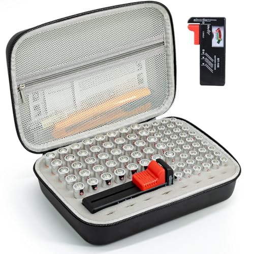 stukcaze Estojo organizador de bateria com testador para botão AA AAA Suporte de bateria com 3 pilhas sortidas pacote com 88 baterias bolsa de malha com zíper (pilhas não incluídas)