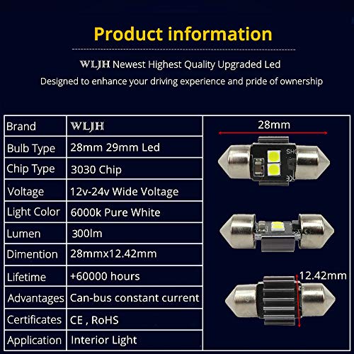 Paquete de 10 Bombillas LED Canbus Blanco 3030 28mm 29mm Festoon miniatura 3