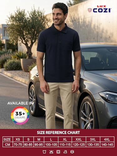 Image of Lux Cozi Men's Polo T-Shirt Regular Fit Half Sleeves with Pocket | Cotton Blend Polo Neck Collar T-Shirt for Men | Casual, Office Comfortable Breathable T-Shirt | Stylish Plain Tee