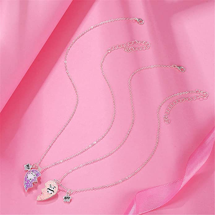 BFF 2PCs-Split Magnetic Matching Forever Pendant Necklaces Set- Rainbow Hearts
