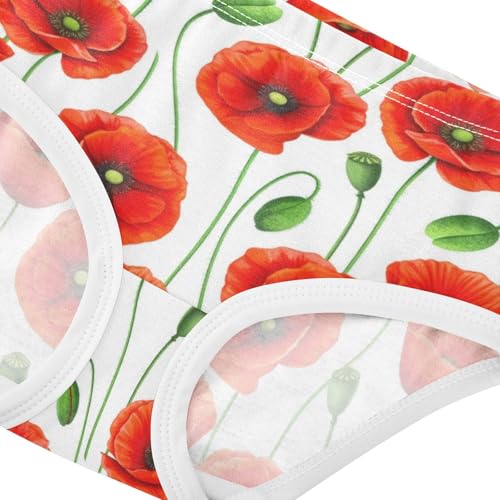 Joisal Toddler Underwear Floral 2t Cotton Panties for Girl Durable Kids Briefs Undies Bright Red Flowers White4