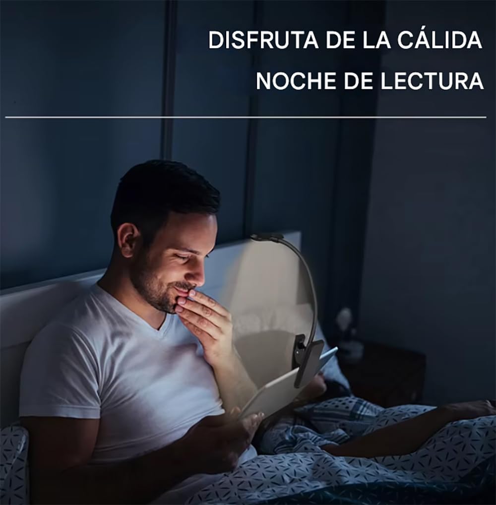 Luz lectura de libro con pinza de 5 leds, cuello flexible ajustable 360º, 3 pilas AAA NO incluidas, Lámpara portátil noche cama escritorio infantil estudiar (3 Pilas AAA NO incluidas)
