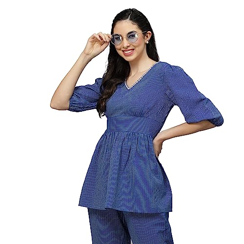 Image of Stylum Women's Self Woven Kantha Cotton Kurti Pant Set