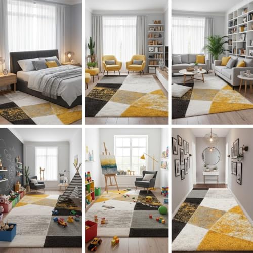 Image of Carpet for Hallway, Kitchen, and Modern Interiors, Cozy Shag Runner for Living Room, Entryway & Office Decor Size 5x7 feet Yellow Mix