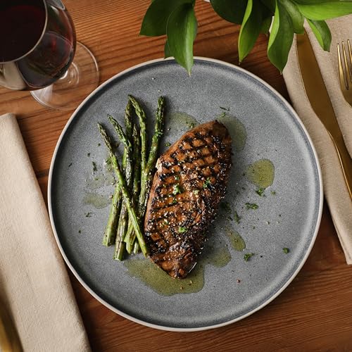 Image of Gibson Elite Coastal Forest Plates and Bowls Sets, 12-Piece Stoneware Dinnerware Sets, Triple Reactive Glaze Dish Set - Grey and Cream White