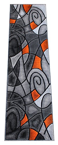 Masada Rugs, Modern Contemporary Runner Area Rug, Orange Grey Black