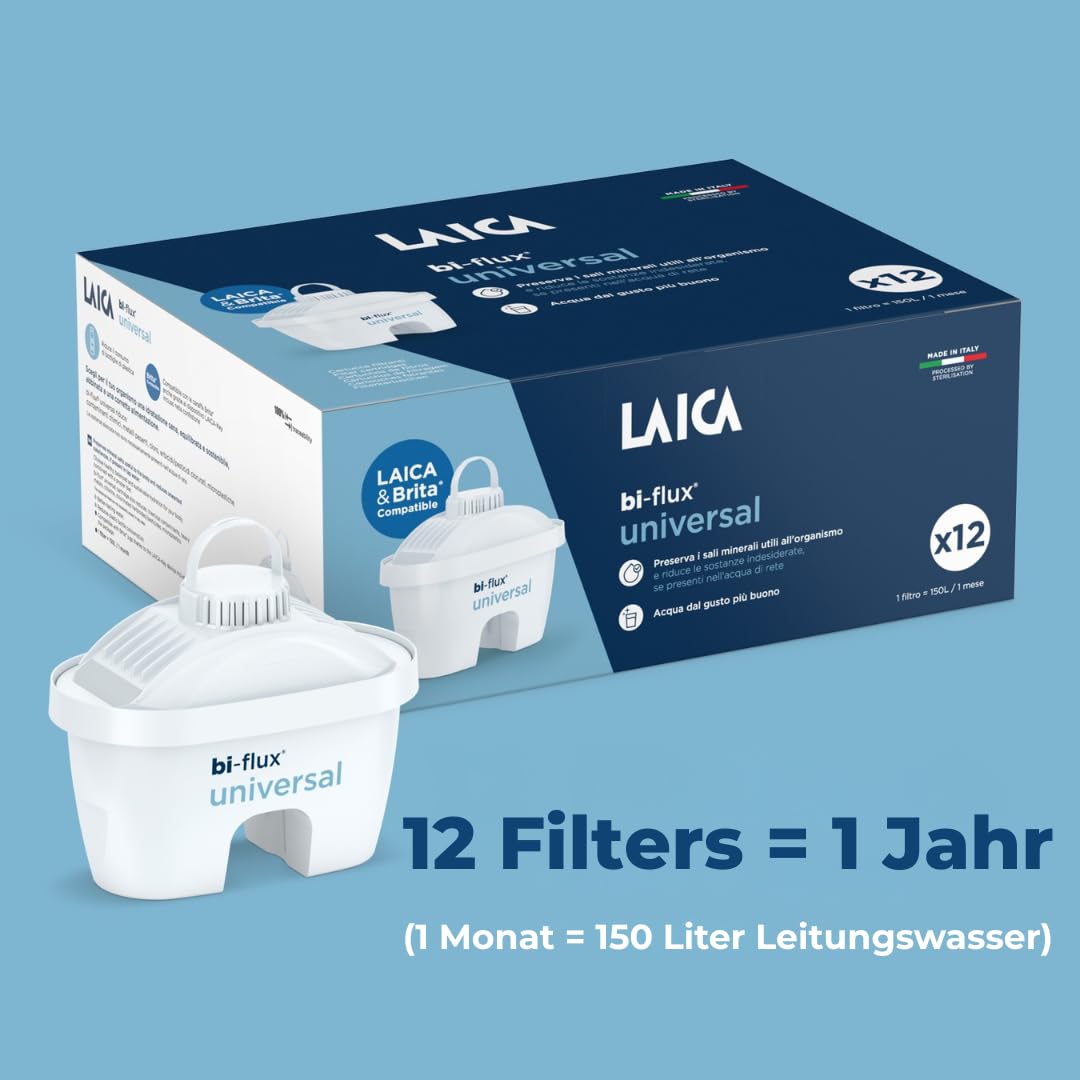 LAICA Wasserfilterkartuschen bi-flux Slim - kompatibel mit Brita* Karaffen - 12er Pack