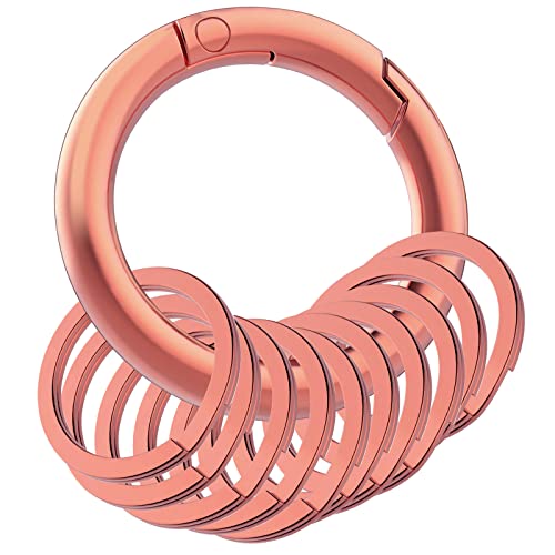 Idakekiy Flat Key Rings 10 Pieces 1.18 Inch Split Keyrings Bulk Heavy Duty Strong O Keyring with Ring Clip for Home Car Office Keys Attachment (Rose Gold)
