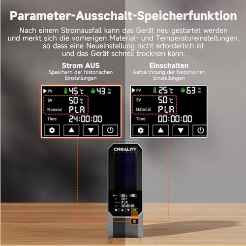 Creality Offizieller Space PI Filament Trockner, 3D Drucker Filament Dryer Box mit 360° Heizung, Upgraded Filamente Dehydrator Storage Box, Filament Trockenbox Support PLA ABS PETG TPU 1.75/2.85mm – Bild 5