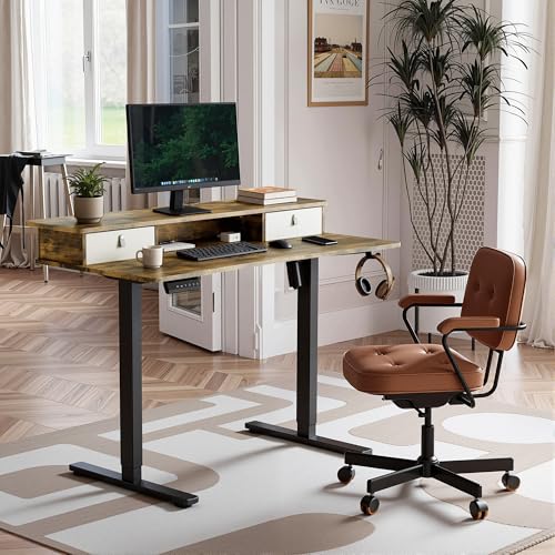 Image of ARTIKEL Valor Lite Electric Height Adjustable Standing Desk with Storage Drawers & Shelves| Sit-Stand Desk for Home Office |Ergonomic Workspace Table|120x60cm|Rustic Brown