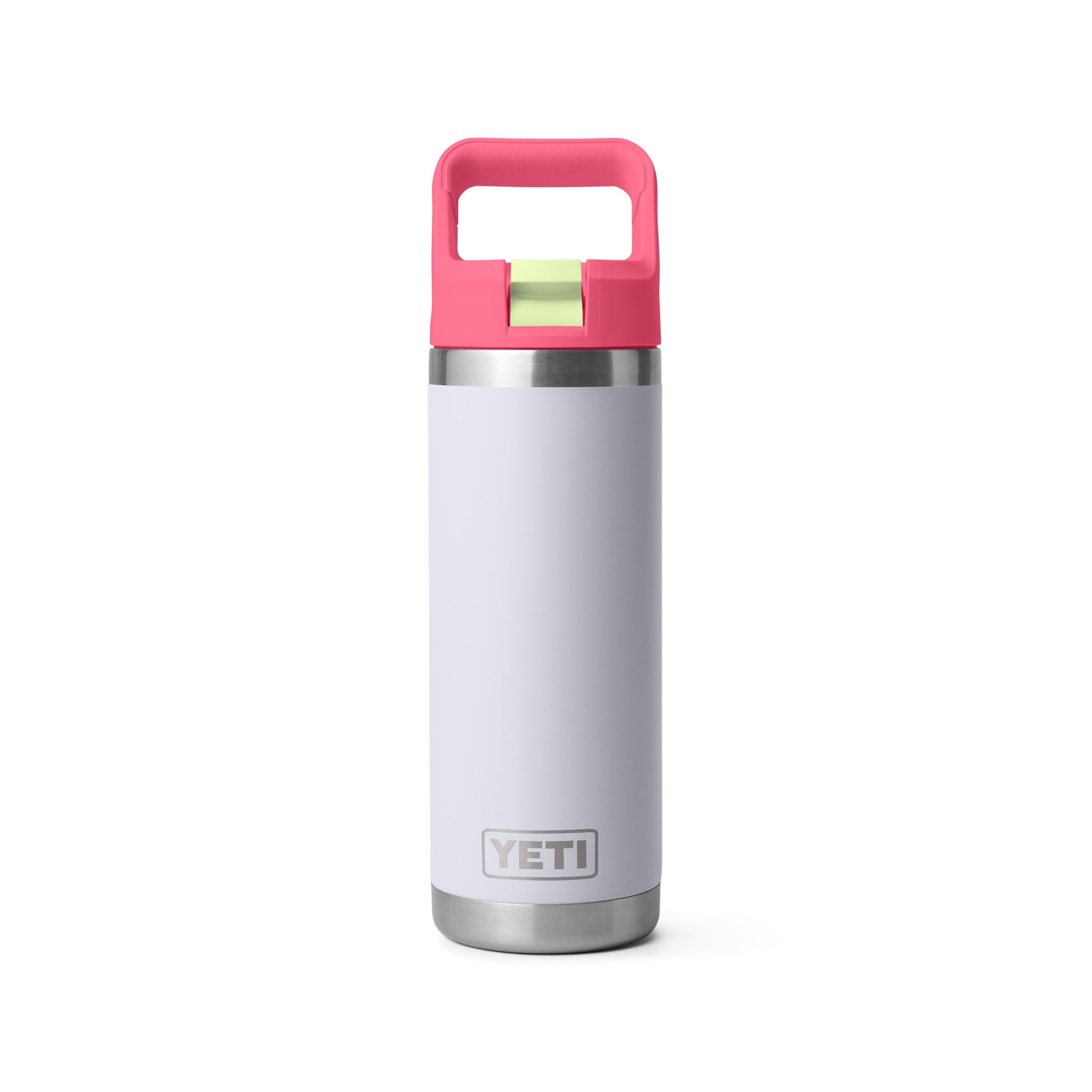 YETI Rambler 18 oz Bottle, Vacuum Insulated, Stainless Steel with Color Matching Straw Cap, Mist/Pink/Grasshopper
