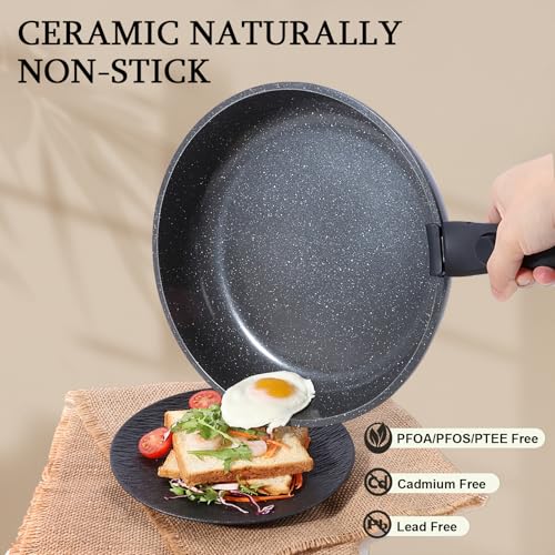 Image of GiPP Ceramic Non Stick Frying Pans Set Removable Handle, Dishwasher & Oven Safe Nonstick Skillets with Detachable Handle, Healthy Cooking Compatible with All Stovetops, PFOA Free, RV Cookware set