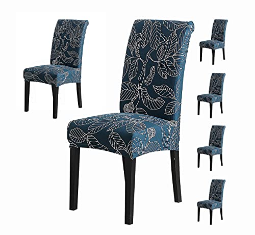 House of Quirk Polyester Elastic Stretch Removable Washable Short Dining Chair Seat Cover Protector Slipcover (6, Blue Ash)