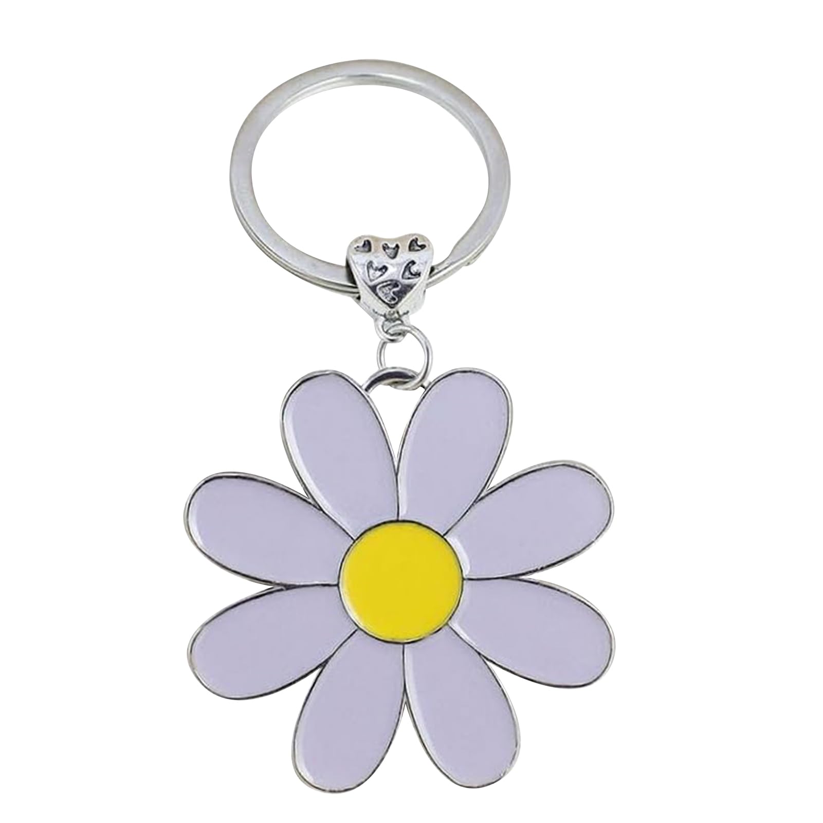 Gkuehry Cute Daisy Keychain, Enamel Bag Charm, Floral Charm for Purse Keys Metal Keyring Gift, Flower Pendant Key Holders, Bag Accessories, Travel Deco for Women Girls Flower Lovers (Purple)