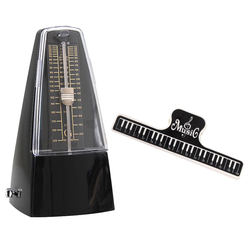 MAGICLULU Metrónomo Metal Guitarra Negro Mecánico Piano y para Diseño Clásico, Material Abs Función Antiescala Desarrollar Ritmo y Clip para Partituras Color Aleatorio