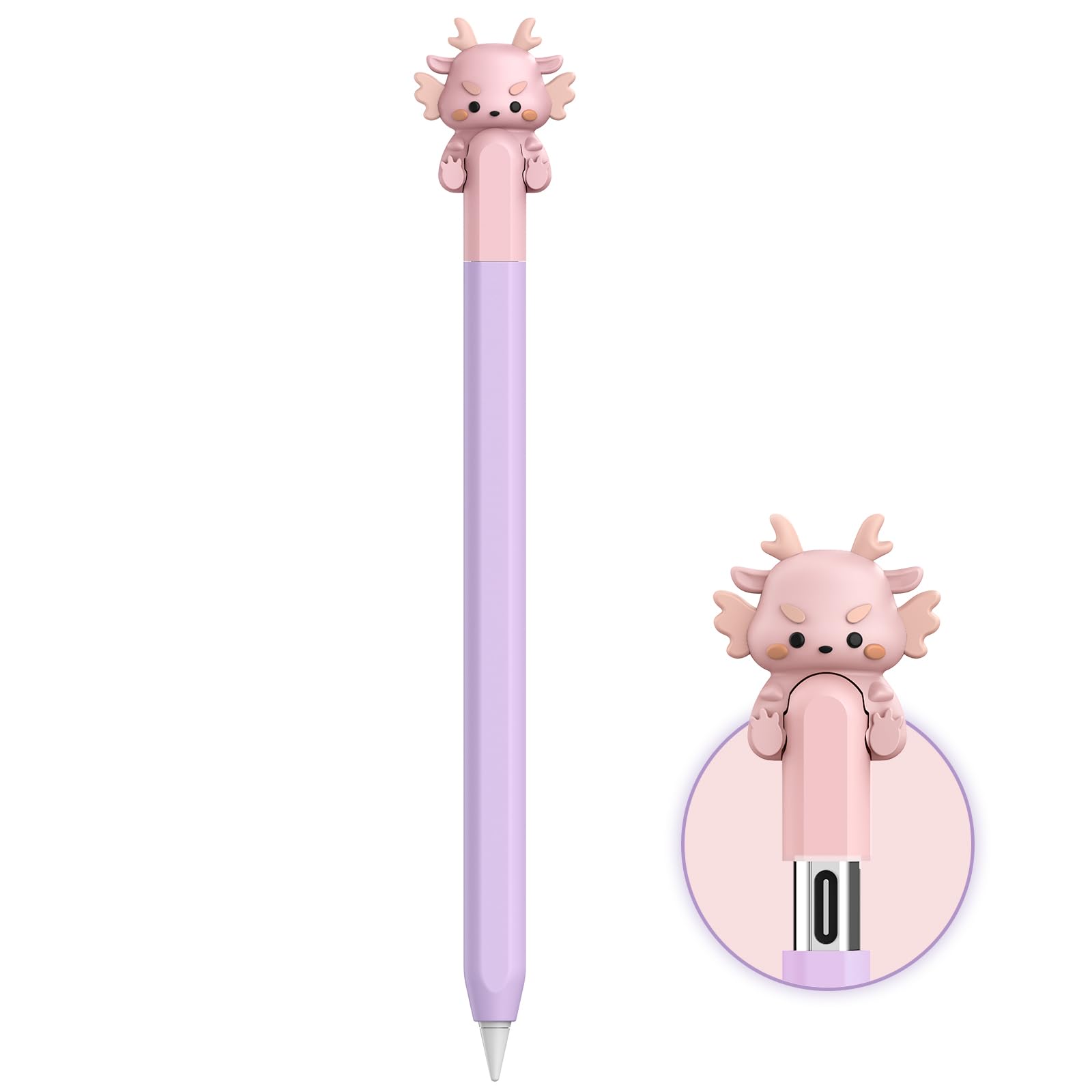 NIUTRENDZ Cute Cow Silicone Case for Apple Pencil USB-C Case Ultra Thin Protective Cover Anti-Slip Sleeve (Purple Dragon)