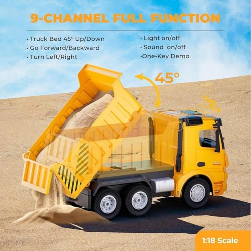 Image of RAMNATH Remote Control Dump Truck Toy for Kids - 2.4GHz 6-Wheel RC Construction Vehicle with Automatic Dumping Action, Realistic Sound & Lights - Heavy Duty Engineering Truck Gift for Kids 3+.(G)