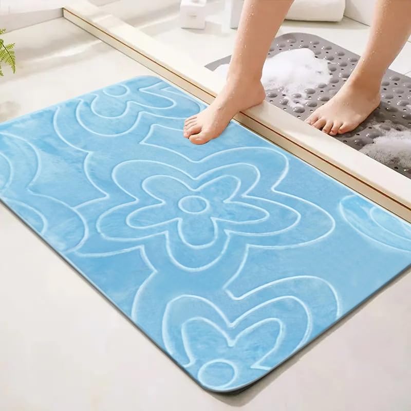 Trendy Realm Non Slip Bath Mats for Inside Bath Super Soft Memory Foam Mat for Bath Door Mats Anti Mould Water Absorbent Toilet Bathroom Floor Mats 50 x 80 cm,Sky Blue