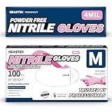 Beastek Nitrile Disposable Gloves, 4 mil Powder-Free Latex-Free Medical Food Grade Cleaning Esthetician Glove, Pink 100 Pcs (Medium)