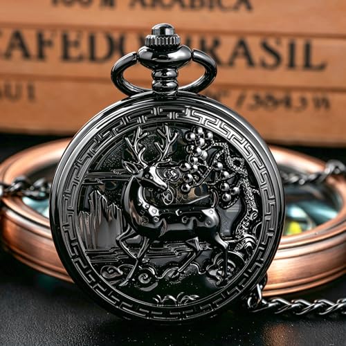 Image of Vintage Gold Double Sides Open Case Mechanical Men's Pocket Watch,Double Face Roman Dial Clock Hand Wind Pocket Watch for Men with FOB Chain