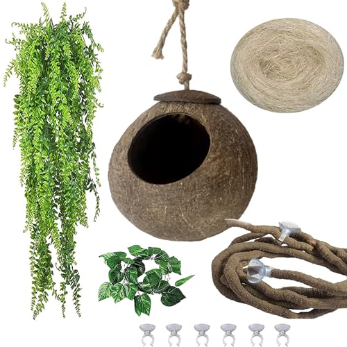 Image of Crested Gecko Coconut Hide Natural Lizard Coco Hut Reptile Hanging Nest Flexible Vine Habitat Decoration Bearded Dragon Terrarium Accessories for Chameleon Tree Frog Snake Hermit Crab