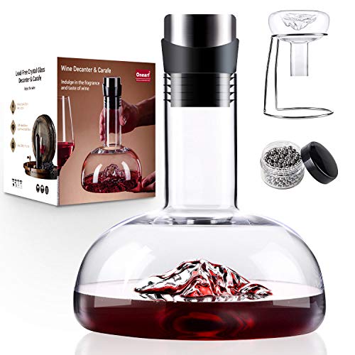 Onearf Wine Decanter Iceberg Wine Decanter Set with Drying Stand Red Wine Carafe with Cleaning Beads and Wine Aerator Lead-free Crystal Glass Wine Accessories Gift for Women Men 1200ML