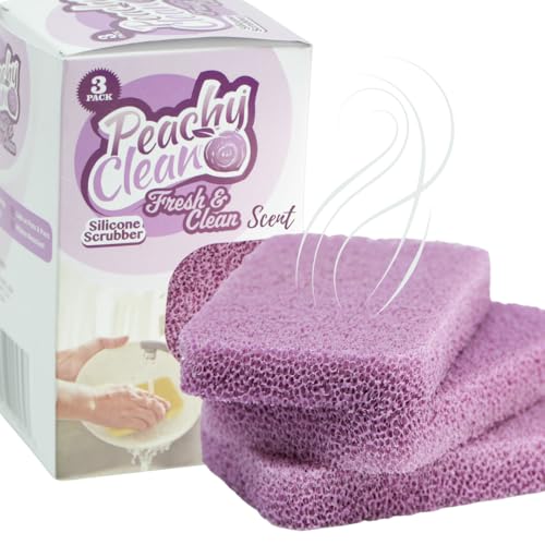 Image of Peachy Clean Silicone Dish Sponge Scrubbers, Fresh & Clean Scent, Non-Scratch, Odor-Resistant, Durable Dish Sponges for Kitchen 3pk