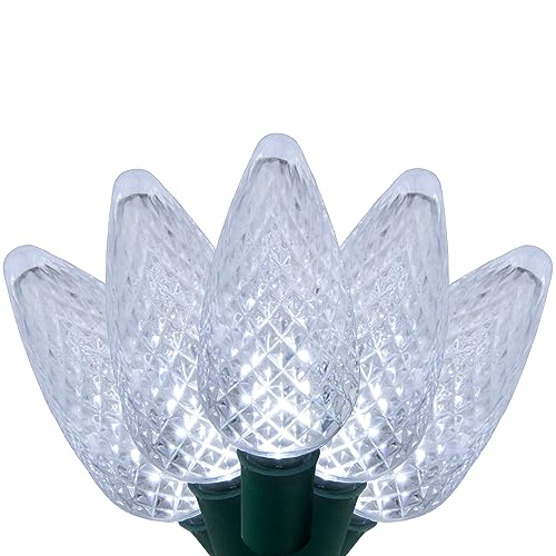 Wintergreen Lighting IOS-4-25 C9 Led Faceted Cool White Prelamped Light Set, Green Wire - 25 C9 Cool White Led Christmas Lights thumb #1