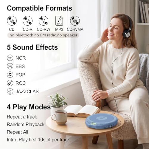 Image of Gueray CD Player Portable with Earphones, CD Discman AUX Cable for Car Home
