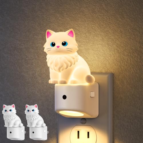 Image of DORESshop LED Night Light for Kids, Ragdoll Cat Night Lights Plug into Wall, 8 Colors+ Soft White 3000K Nightlight, Dusk to Dawn Sensor, Nightlights for Kids Room, Bedroom, Birthday Gift, 2 Packs