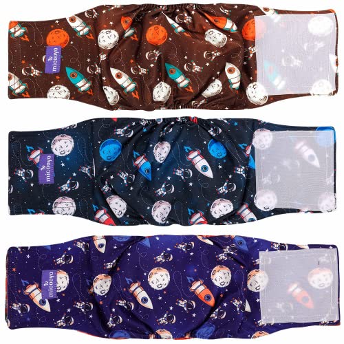 MICOOYO Bandas lavables para el vientre para perros masculinos Pañales reutilizables para perritos envolturas absorbentes para perritos con velcro ajustable El patrón de nave espacial paquete de 3 XS