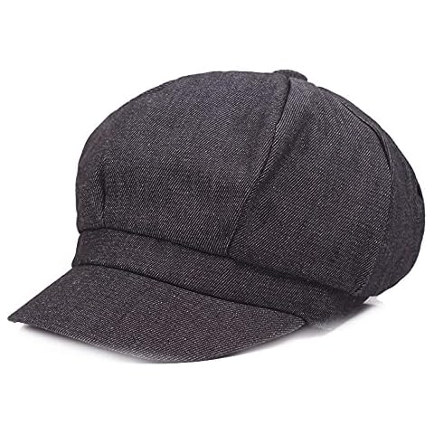 Yanjay Store Women Ladies Denim Newsboy Gatsby Cap Octagonal Baker Peaked Beret Driving Hat (Black) Cover