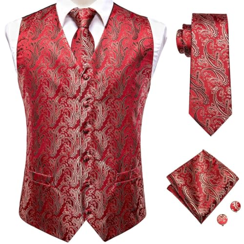 Men's Textured Silk Waistcoat Tie Hanky Cufflinks Set for Business Wedding Suit Outfit2