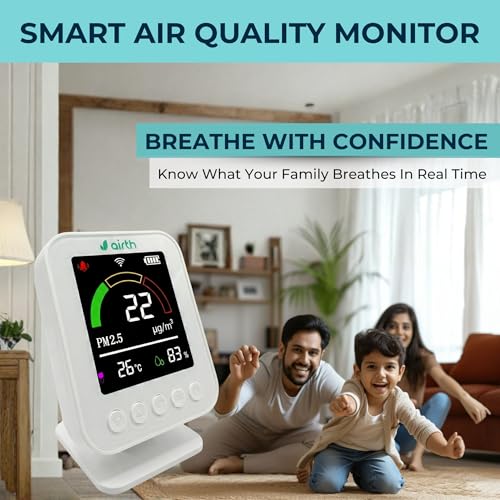 Image of AIRTH Smart Air Quality Monitor | Measures PM 2.5, Temperature and Humidity | Digital Display | Know What You Breath 24x7