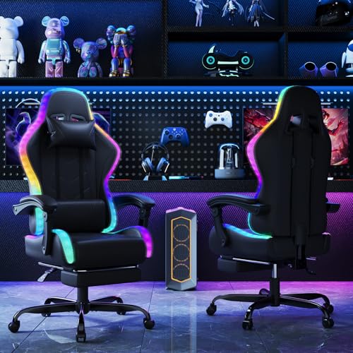 Devoko LED Gaming Chair with Footrest – Ergonomic Reclining Game Chair for Adults with Massage Lumbar Cushion, RGB Lights, High Back, Adjustable PC Gamer Chair, Black - Image 10