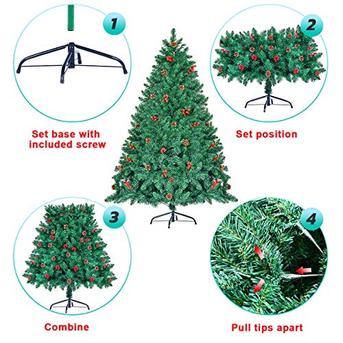 2020 Newest Christmas Tree 7.5ft Hinged Artificial Christmas Pine Tree Holiday Decoration Metal Stand 1200 Tips Easy Assembly