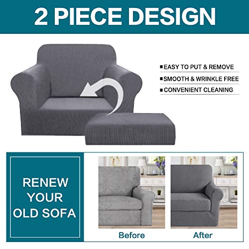 2 Piece Chair Covers Chair Slipcovers For Living Room Armchair Sofa Covers Chair Couch Cover With Arms Washable Furniture Protector For Chairs Feature Thick Jacquard Fabric (Chair,Charcoal Gray) #TOP3