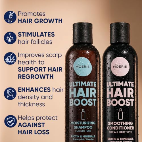 Image of Moerie Ultimate Hair Growth Shampoo & Conditioner Double Set - Longer, Thicker, Fuller Hair - Vegan, Volumizing, Paraben & Silicone Free - Moisturizing for All Hair Types - 4 x 8.45 fl oz (250ml)