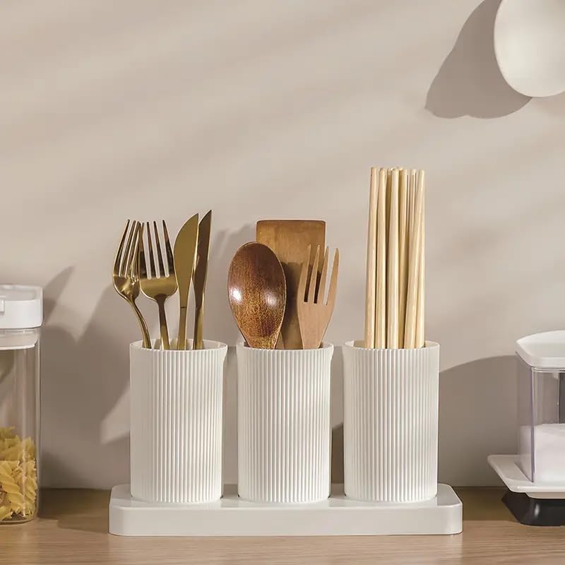 Image of Xmart India Kitchen Organizer - Plastic Self-Draining Cutlery Holder Stand for Spoon, Knife, Fork, Chopsticks - Utensil Storage Box for Kitchen & Dining Table Storage & Organizers, 23x8x12 cm